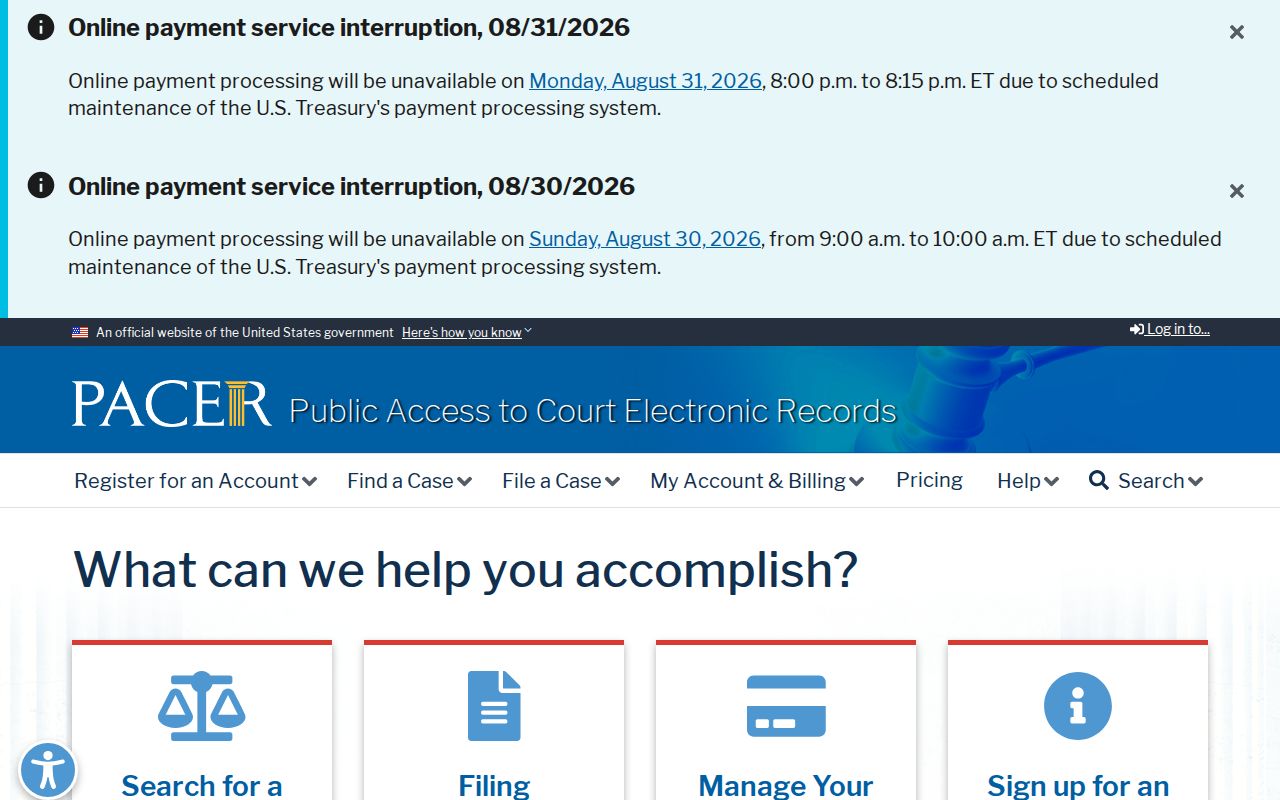 Atchison County docket search source image for PACER home