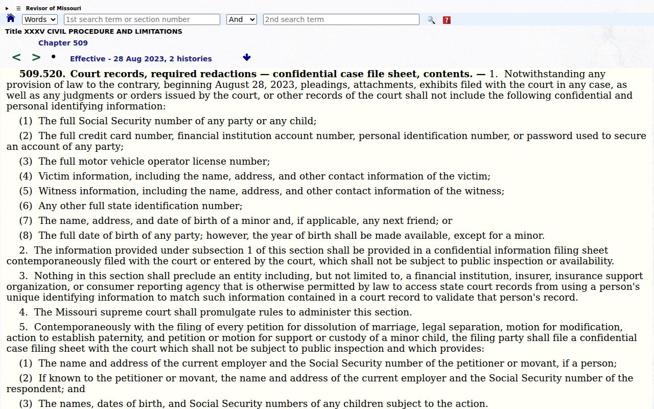 Atchison County court case records source image for Missouri court redaction statute