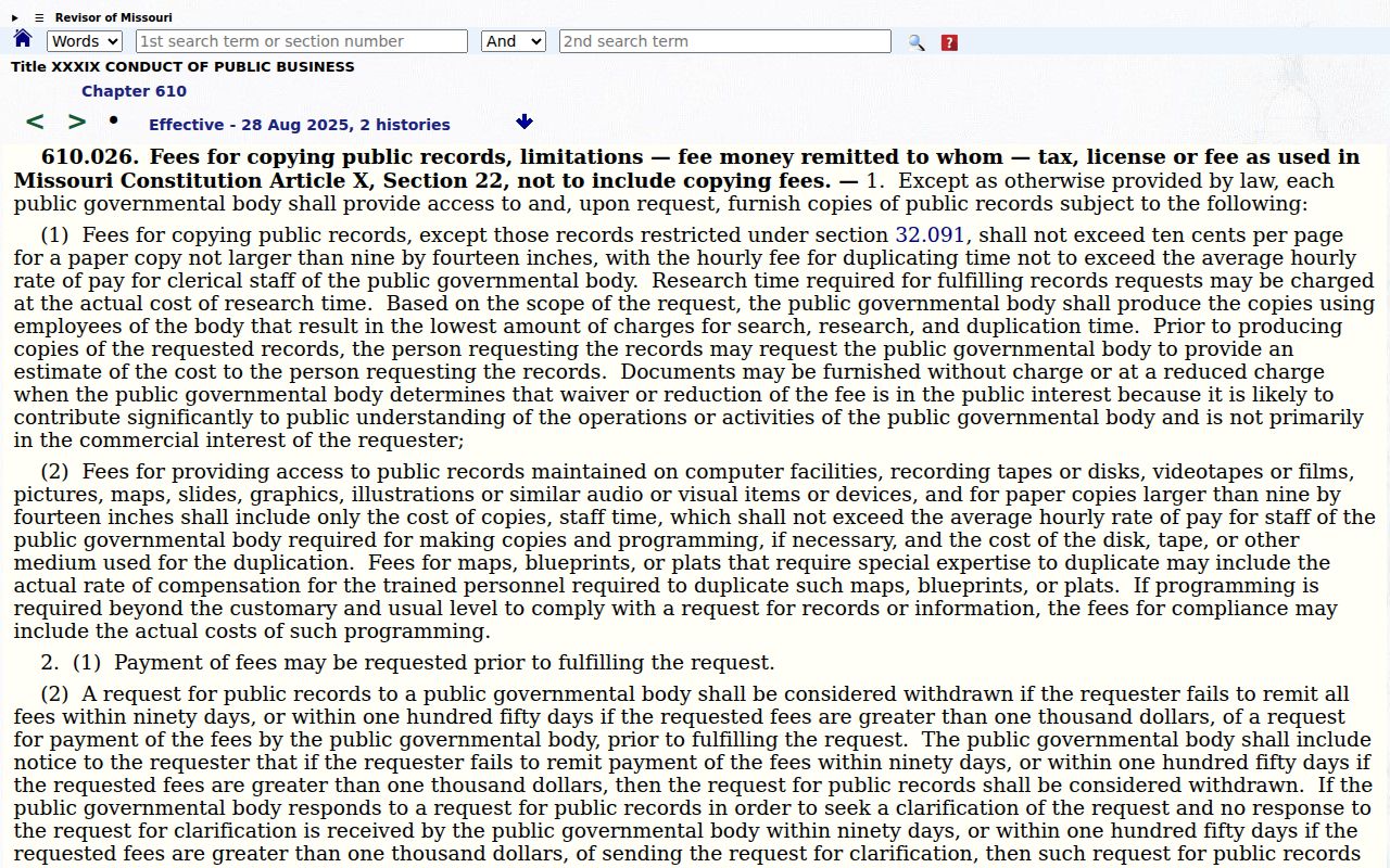 Atchison County court case records source image for Missouri records fee statute