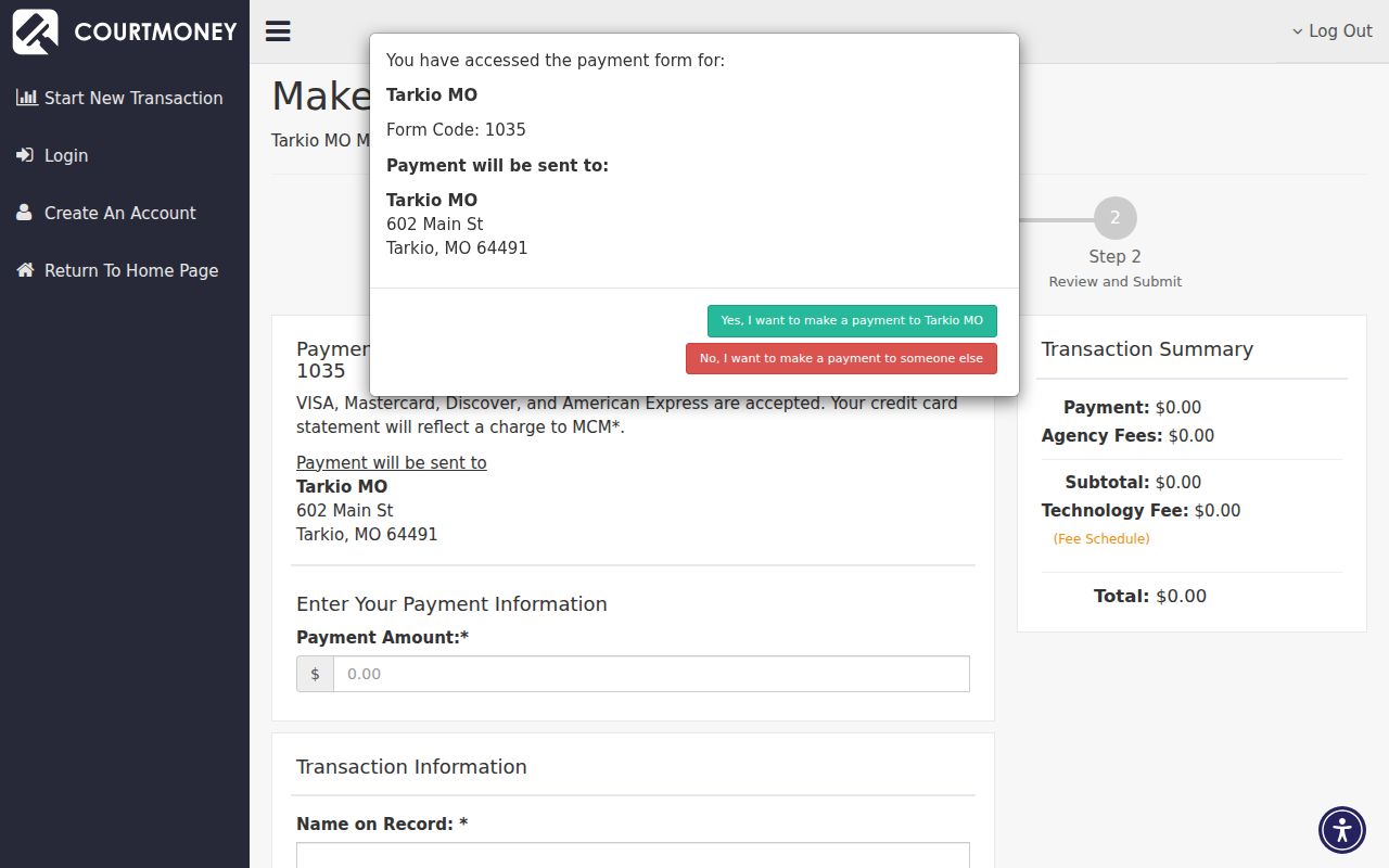 Atchison County Tarkio court records CourtMoney citation payment form